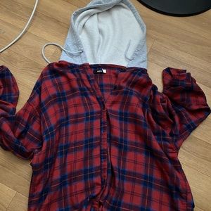 Red Flannel with a cute grey hoodie